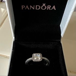 Pandora Square Sparkle Halo Ring